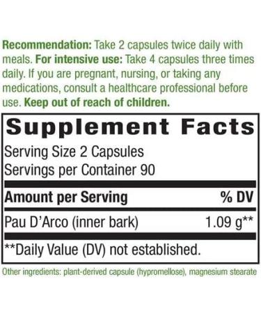 Nature's Way Pau d'Arco Inner Bark 1090 mg - 180 Vegan Capsules for Immune Support - Buy Online on GoSupps.com