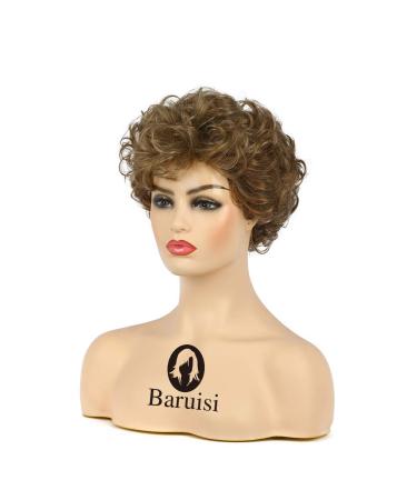 Baruisi Short Curly Wavy Blonde Brown Synthetic Wig for Natural Looking Women - Buy Online on GoSupps.com