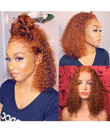 CENHIEE Orange Human Hair Wig Ginger Curly Short Bob Deep Wave Lace Front Human Hair Wigs 13X6X1 T Part Lace Human Hair Wigs With Baby Hair Brazilian Preplucked 150 Remy (10 inch) 10 Inch (Pack of 1)
