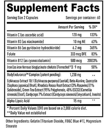Natural Endurance & Oxygen Supplement for VO2 Max - Rhodiola Rosea B12 & Alpha Lipoic Acid | 120 Capsules (30-Day Supply - Buy Online on GoSupps.com