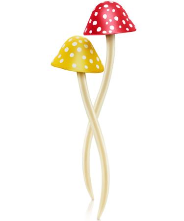 2 Pcs Mushroom Hair Stick Christmas Hair Sticks for Long Hair Chinese Hair Chopsticks for Women Girl Hair Sticks for Buns Cute Print Hair Sticks Accessories (Reddish Brown  Yellow  Dots Style) 2 Count (Pack of 1) Reddish...