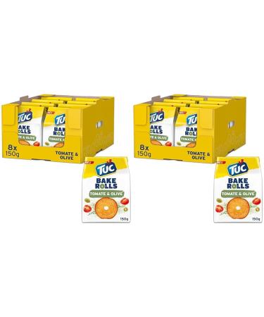 TUC Bake Rolls Tomate & Olive 8 x 150g I Crispy bread chips I snacks chips large pack (pack with 2) tomato & olive 150 g (16 pack)