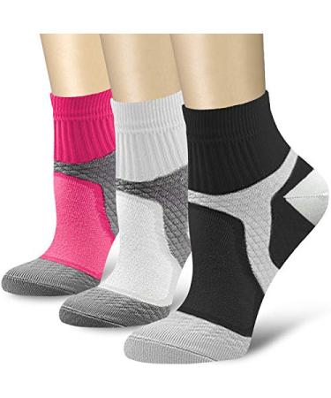 CHARMKING Compression Socks for Women & Men Circulation 15-20 mmHg is Best for Athletic Running Cycling Small-Medium 01 Rose/White