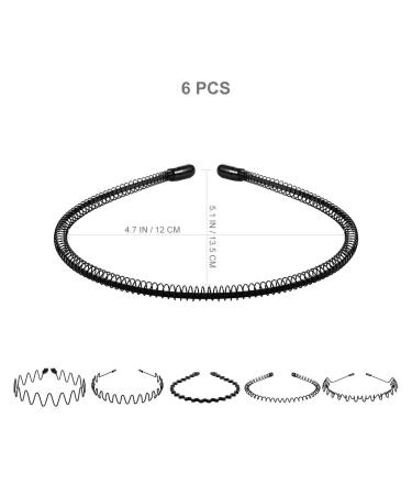 90s Style Metal Headbands for Men and Women - Pack of 6 | Non-Slip Black Hair Hoop for Wavy Hair | Unisex Elastic Comb Headband - Buy Online on GoSupps.com