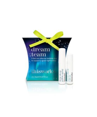 THISWORKS Dream Team Gift Set Deep Sleep Pillow Spray and Aromatherapeutic Calming Roller Ball with Lavender Ylang Ylang & Coconut Essential Oils Pillow Spray Set Yellow Ribbon