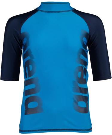 Arena Boy's Unisex Jr Rash Vest S/S - Turquoise-Navy Graphic Rash Guard Shirt for Swim & Surf - Buy Online on GoSupps.com