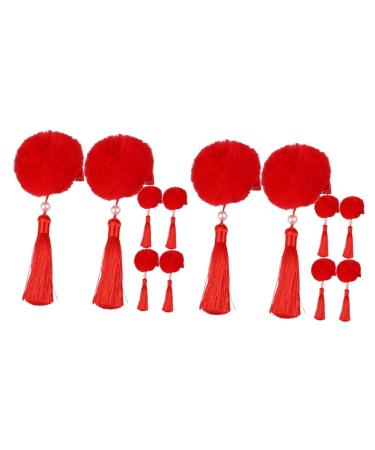 Beaupretty 6 Pairs Tassel Hair Ball Hair Clip Girl Hair Accessories Clips for Hair Chinese Tassel Hairpin Hair Styling Accessories Red Princess Child Issue Card Artificial Fur