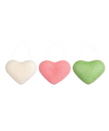 1 set of 3 heart-shaped facial sponges practical facial sponges (random color)