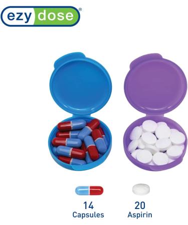 Ezy Dose Daily Round On-The-Go Pill Box Organizer - Travel-Friendly with Snap Shut Lids - 2 Pack Assorted Colors - Buy Online on GoSupps.com