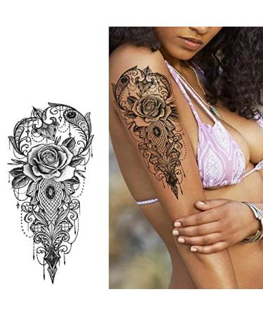 Kotbs 3D Black Flower Rose Petal Temporary Tattoos for Women - Waterproof Beauty Fake Tattoos (12 Sheets) - Buy Online on GoSupps.com