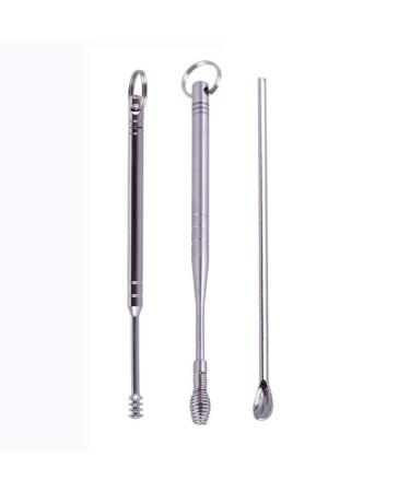 KXDFDC 3pcs/Set Stainless Steel Ear Pick Wax Remover Cleaner Ear Pick Ear Spoon Earwax Clean Cleaning Tool with Key Chain End