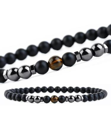 Magnetic foot chain 8.3 inner inside 6mm 2 packs black frosted stone foot chain remove static electricity Matted stone foot chain improves sleep tiger eye + magnetic foot chain