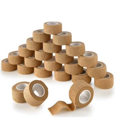Self Adhesive Bandage Wrap 5 Yards - Breathable Athletic Cohesive Bandage for Sports Injury Ankle Knee and Wrist Sprains (1 Inch 24 Pack Tan)