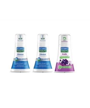 SmartMouth Package with Clinical DDS Activated Mouthwash - 16 Fl Oz 2 Pack Clean Mint & Kids Grape Burst Zinc Activated Oral Rinse - 10 Fl Oz Grape