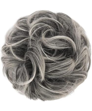 Fine Hair Part with Rubber Band | Synthetic Hair Extensions & Ponytail Tubes for Women & Girls - Gray & White Tips | 38g 1B/171T60 - Buy Online on GoSupps.com