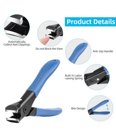 Lophe Premium Large Nail Clipper - Sharp Steel Nail Scissors with Collection Container for Thick Toenails & Fingernails - Ideal for Women Men & Seniors - Rubber Blue - Buy Online on GoSupps.com