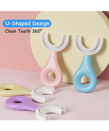 Soobei Kids U-Shaped Silicone Toothbrush for Toddlers and Children (2-6 Ages) - 360 Oral Teeth Cleaning Design - Food Grade Soft Bristles - Pink + Blue (2 Pack) - Buy Online on GoSupps.com