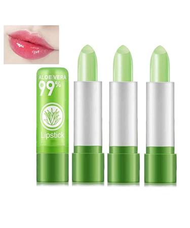 AJIXIEHC 3 Pcs Aloe Vera Color Changing Lipstick Long Lasting Nutritious Lip Plumper Care Balm Moisturizer Magic Temperature Color Change Lip Gloss Matte Makeup (3 PCS)