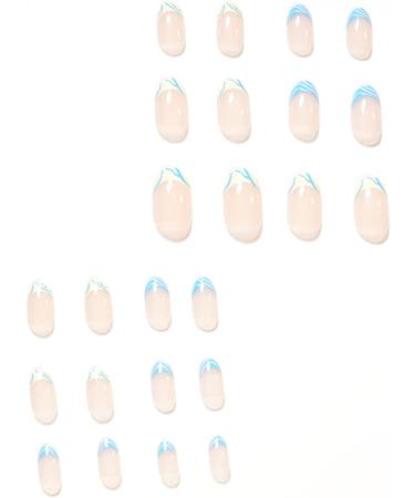 French False Nails Short 24Pcs Almond Fake Nails Light Teal Swirl Press on Nails - Nail Art Gradient Set - Buy Online on GoSupps.com