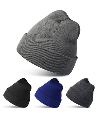 RUN BRAIN GO Beanie Winter Hats Warm Knitted Cap for Men & Women (4 Pack/2 Pack) Black&gray&navy Blue&dark Gray 1