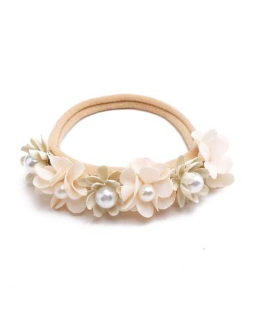 Baby Girl Flower Headbands Set - 3Pcs Elastic Hair Band Crown Wraps for Newborn Infant Toddler by mligril (Beige) - Buy Online on GoSupps.com
