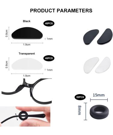 Silicone Nose Pads for Glasses Self-Adhesive Anti-Slip 40 Pairs (20 Transparent + 20 Black) + 10 Black Anti-Slip Rings Perfect Glasses Accessories - Buy Online on GoSupps.com