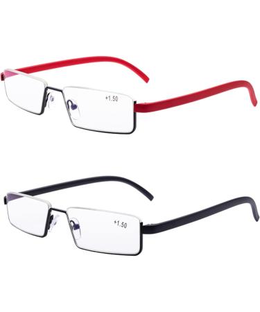 2 Pack Half Frame Reading Glasses for Men & Women - Lightweight Computer Readers with Case (Black Red) - 1.25x Magnification - Buy Online on GoSupps.com