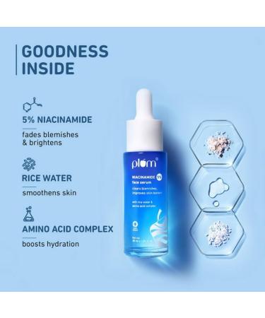 P_l_u_m 5% Niacinamide Face Serum for Clear Bright Skin | Fades Blemishes & Dark Spots| With Rice Water |Lightweight| Beginner Friendly | All Skin Types| Women & Men | Fragrance-Free | 100% Vegan | 30 ml - Buy Online on GoSupps.com