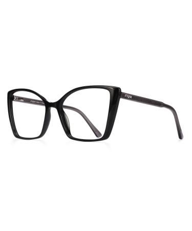 Women's Oversized Blue Light Blocking Glasses Trendy Cat Eye Computer Gaming Eyeglasses Anti Eyestrain & UV Glare RF6204 (Black Cateye Frame) Black 0.0 x