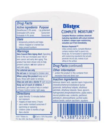 Buy Blistex Complete Moisture Lip Balm SPF 15 - Hydrating Lip Care for All Skin Types - 0.15 oz International Shipping Available - Buy Online on GoSupps.com