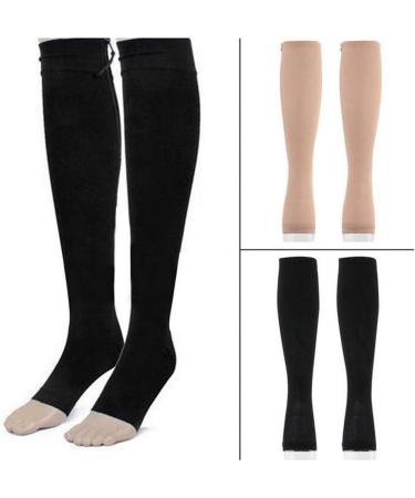 JHKJ Compression Socks for Men & Women - Open Toe Knee High Leg Support with Zipper - Black L/XL - Buy Online on GoSupps.com
