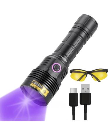 Alonefire SV47 12W 365nm UV Flashlight USB Rechargeable Long Range Ultraviolet Black Light Pet Urine Detector for Resin Curing Fishing Scorpion Minerals with UV Protective Glasses Battery Included