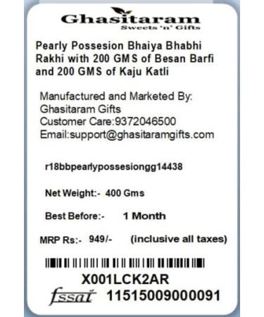 Ghasitaram Gifts Rakhis Online - Rakhi for Brother- Pearly Possesion Bhaiya Bhabhi Rakhi with 200 GMS of Besan Barfi and 200 GMS of Kaju Katli Rakhi Set with 200 gms of Besan Barfi & Kaju Katli - Buy Online on GoSupps.com