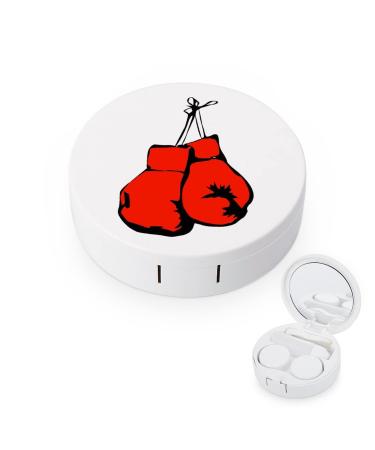 Red Boxing Gloves Round Case For Contact Lens Kit Storage Box with Mirror Printed