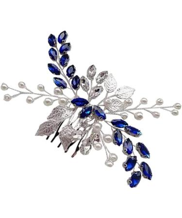 ISLHJDD Bridal Diamante Hair Comb Blue Crystal Pearl Hair Comb Vine Silver Leaf Headpiece Wedding Hair Accessory Decorative Wedding Hair Comb Hair Accessories for Brides Girls - Buy Online on GoSupps.com