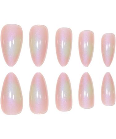 JUSTOTRY 24 Pcs Chrome Almond Short False Nails mirror Pink Solid Press on Nails Pattern Glossy Fake Nails Short Oval French Medium Stick on Nails for Women and Teens Nails Art 30pink&solid5 - Buy Online on GoSupps.com