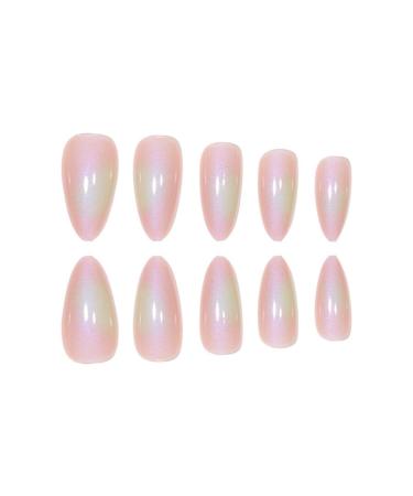 Justotry 24pc Chrome Almond Press-On Nails - Pink Monochrome Glossy French Tips | Medium Artificial Nail Set for Women - Buy Online on GoSupps.com