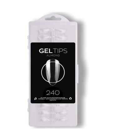 240 Pieces Clear Almond Gel Tips 6 Sizes Full Cover False Nails for Hands Nails and Tips Nail Art Reconstructions (Almond Transparent)