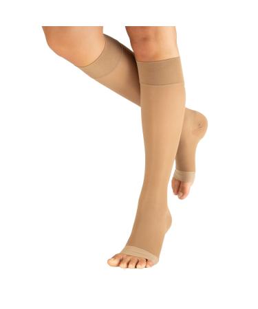 Calzitaly Pack 1/2 toe-free support stocking with strong gradual compression 18-22 mm/hg |Compression stockings Open Toe |140 den |Made in Italy (skin color L/XL) L/XL (2 pieces) skin color - Buy Online on GoSupps.com