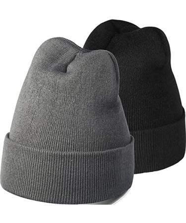 RUN BRAIN GO Beanie Winter Hats Warm Knitted Cap for Men & Women (4 Pack/2 Pack) Black & Light Gray 1