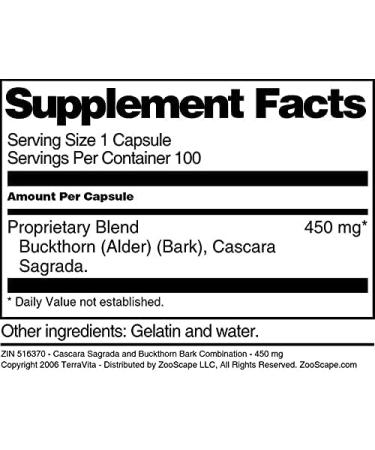 Cascara Sagrada and Buckthorn Bark Combination - 450 mg (100 Capsules ZIN: 516370) - Buy Online on GoSupps.com