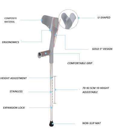 Forearm Crutch Elbow Crutches Ultralight Aluminum Assistant Height Adjustable Cm with Comfortable Grip Silver2Pcs Innovate - Buy Online on GoSupps.com