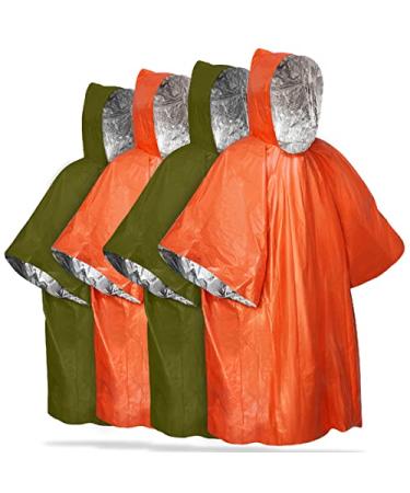 FosPower Emergency Waterproof Rain Poncho (4 Pack) Reusable Thermal Blanket Lightweight Weather Resistant Raincoat with Hood for Camping Accessories, Outdoors, Emergency Kit Supplies, Essential