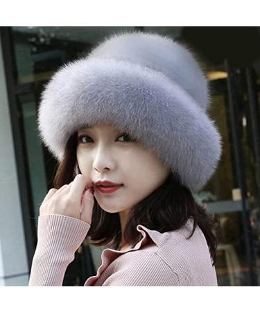 Womens Winter Fur Hat - Adjustable Elastic Soft Fluffy Trimmed Warm Knitted Beanie in Black - Buy Online on GoSupps.com