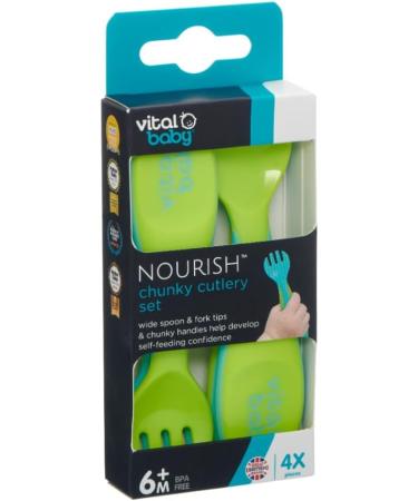 Vital Baby Nourish Chunky Cutlery Set - 2 Spoons 2 Forks - Easy Feeding - Soft Spoon Tip - Comfy Handles - Buy Online on GoSupps.com