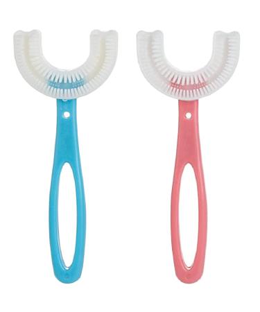 2 Pcs Kids U- Shaped Toothbrush, QPEY Soft Silicone Brush Rounded Kids U Shape Toothbrush for Cleaning Teeth