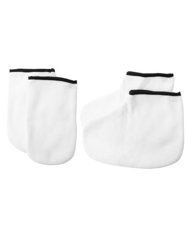 Healeved 2 Pairs Hand and Foot Mask Gloves and Booties Paraffin Socks Covers Paraffin Socks for Feet Exfoliating Shower Mitts Boot Glove Knitted Fabric Hyperthermia White Facial Mask
