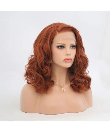 Copper Red Auburn Short Wavy Lace Front Synthetic Wig - Shoulder Length (Red Brown - Buy Online on GoSupps.com