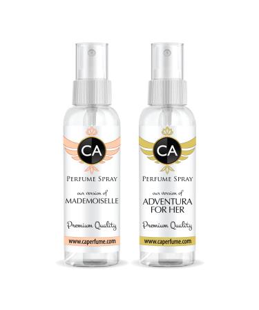 CA Perfume Impression of (Mademoiselle + Aventura For Her) Travel Size Sample Fragrance Refillable Atomizer Long Lasting Eau de Parfum (Cologne) Sprayer / 2 Fl Oz/ 60 ml Coco Mademoiselle + Aventus For Her Impression
