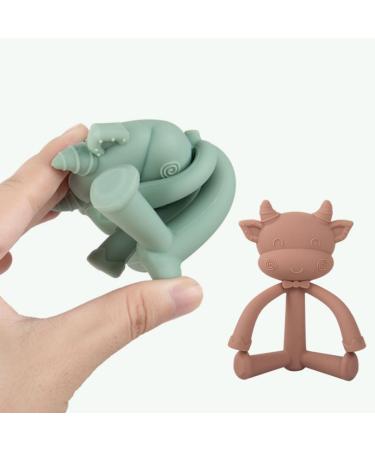 Baby Teething Toys - Cute Cow Silicone Teether for Sore Gums Relief - Gray Green Infant Chewing Toy - Buy Online on GoSupps.com